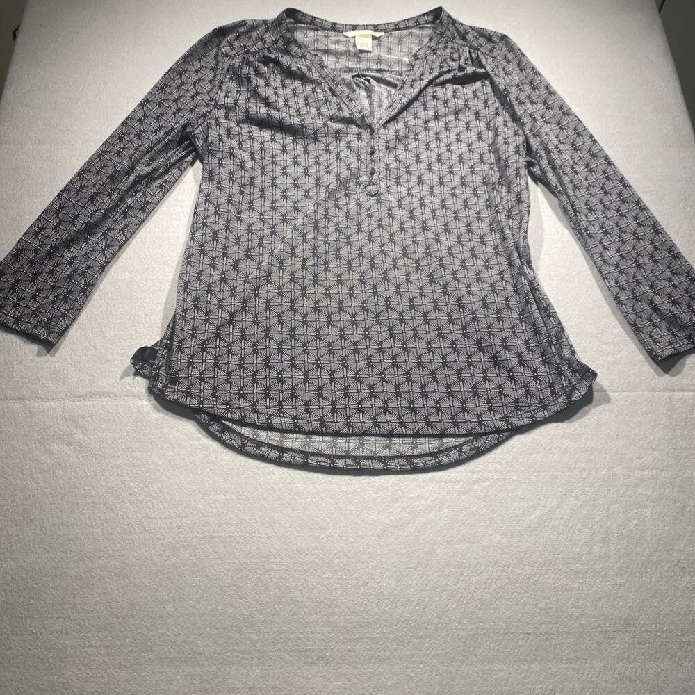 H&M Button Up Blouse Small Black/Grey